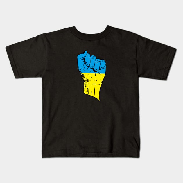 Flag of Ukraine on a Raised Clenched Fist Kids T-Shirt by Vladimir Zevenckih